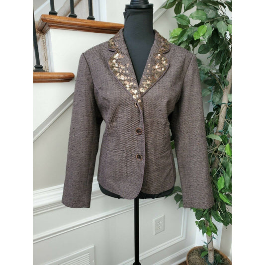 Coldwater Creek Women's Brown100% Polyester Long Sleeve Buttons Casual Blazer