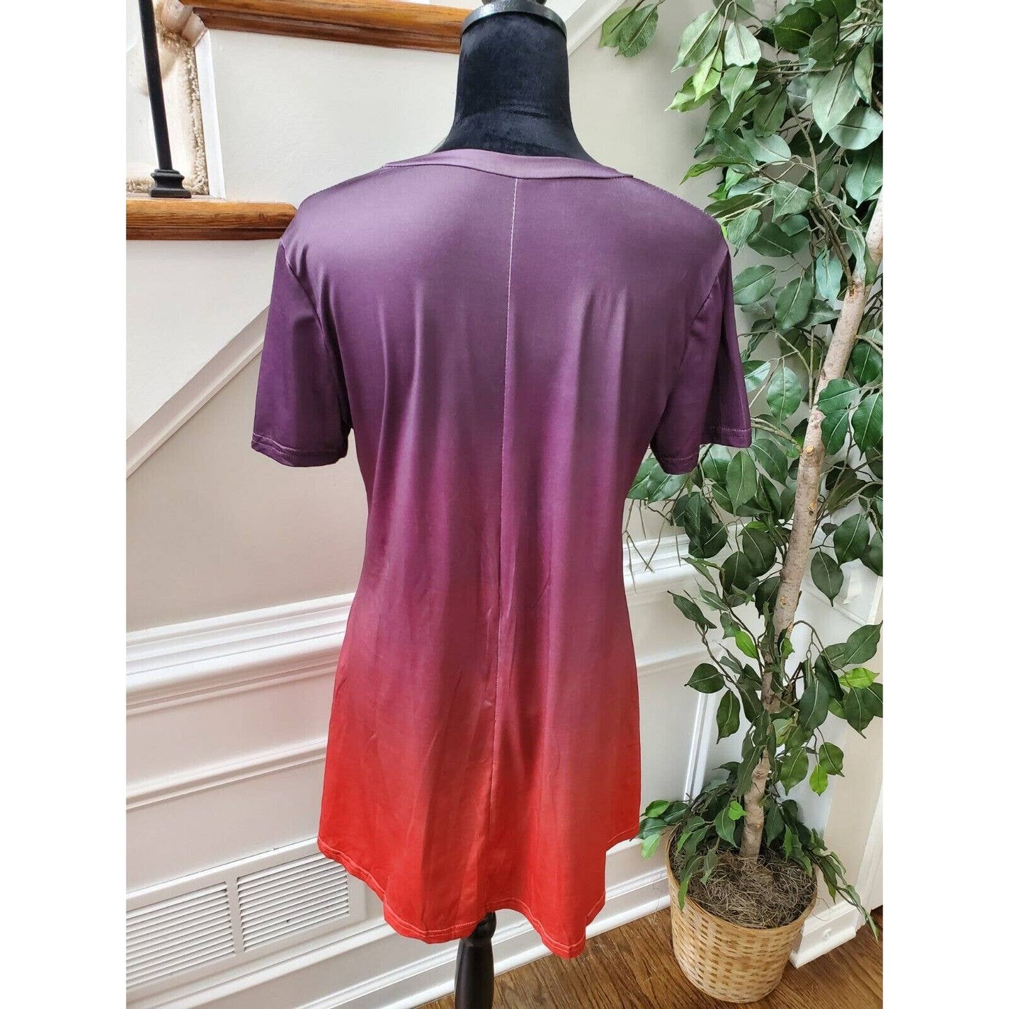 SHEIN Women's Purple Polyester Crew Neck Short Sleeve Tunic Top Shirt M