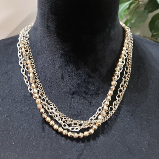 Steven Madden Womens Fashion Gold Tone Layered Beaded Necklace