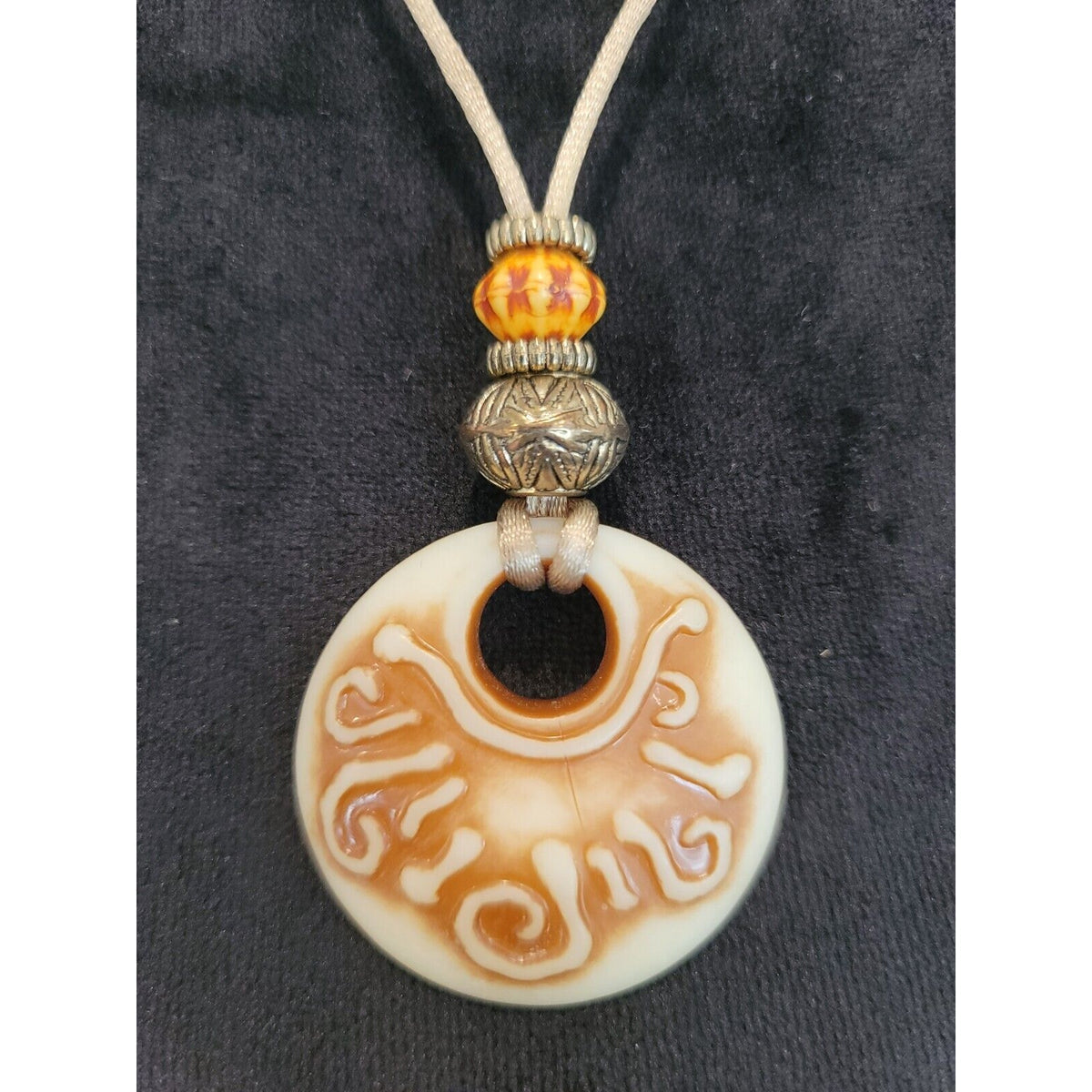 Womens Beige Natural Coral Stone Chrysanthemum Pendant Statement Necklace