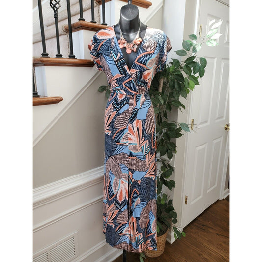 Forever 21 Womens Multicolor Polyester V-Neck Short Sleeve Long Maxi Dress Small