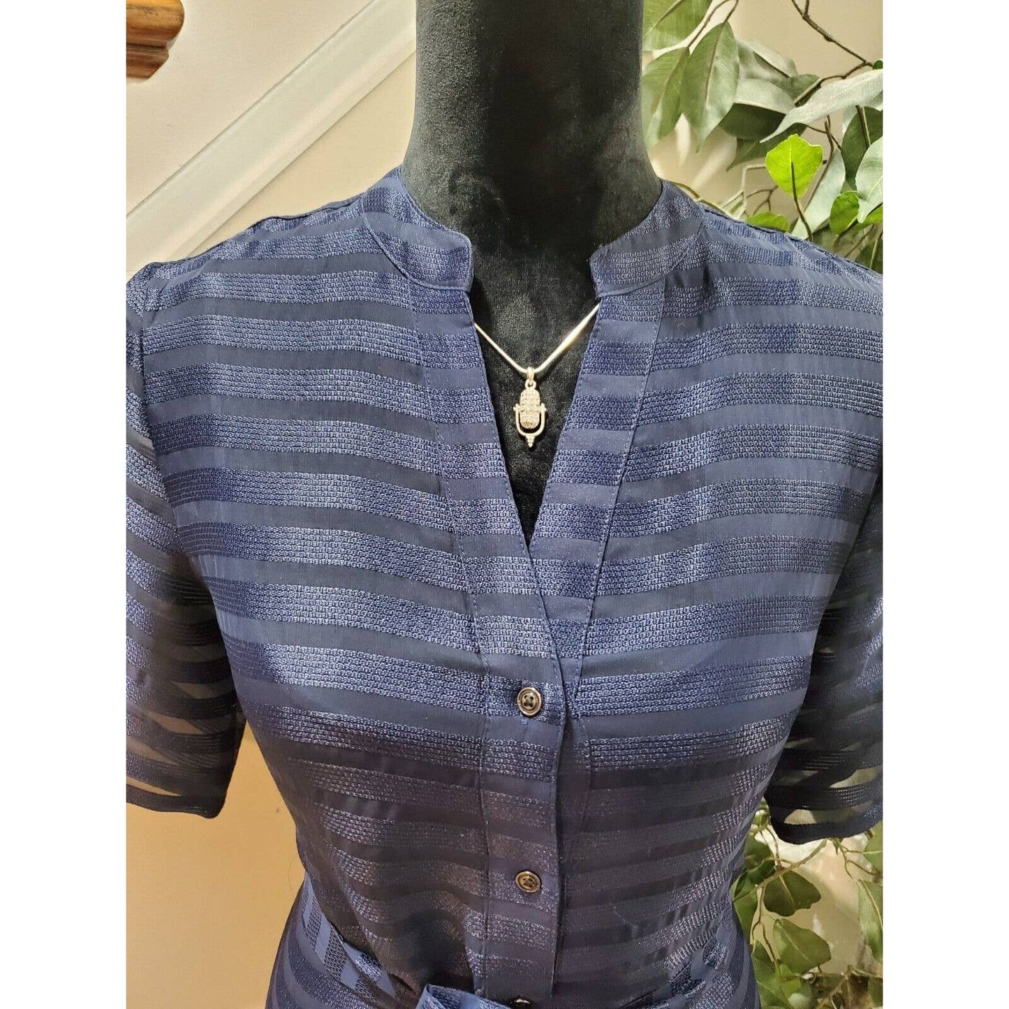 Banana Republic Women's Blue Polyester Short Sleeve Casual Knee Length Dress 4