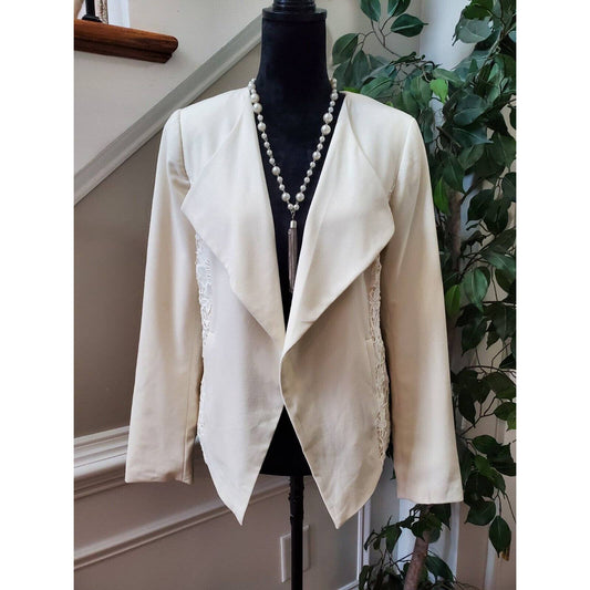 Kensie Women's White Polyester Long Sleeve Open Front Jacket Blazer Size Medium