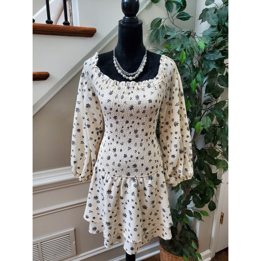 Entro Women's Cream Floral Off The Shoulder Elastic Waist Dress S