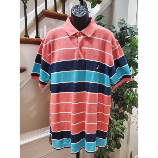 Nautica Men's Multicolor Cotton Striped Half Sleeve Casual Polo Shirt Size 1X