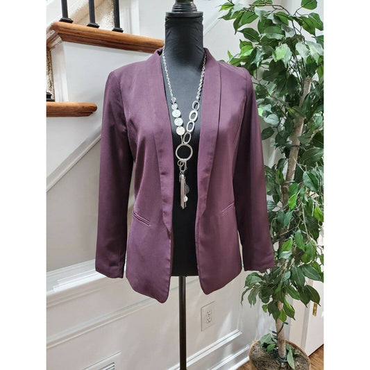 H & M Womens Purple Polyester Long Sleeve Open Front Slim Fit Blazer Coat