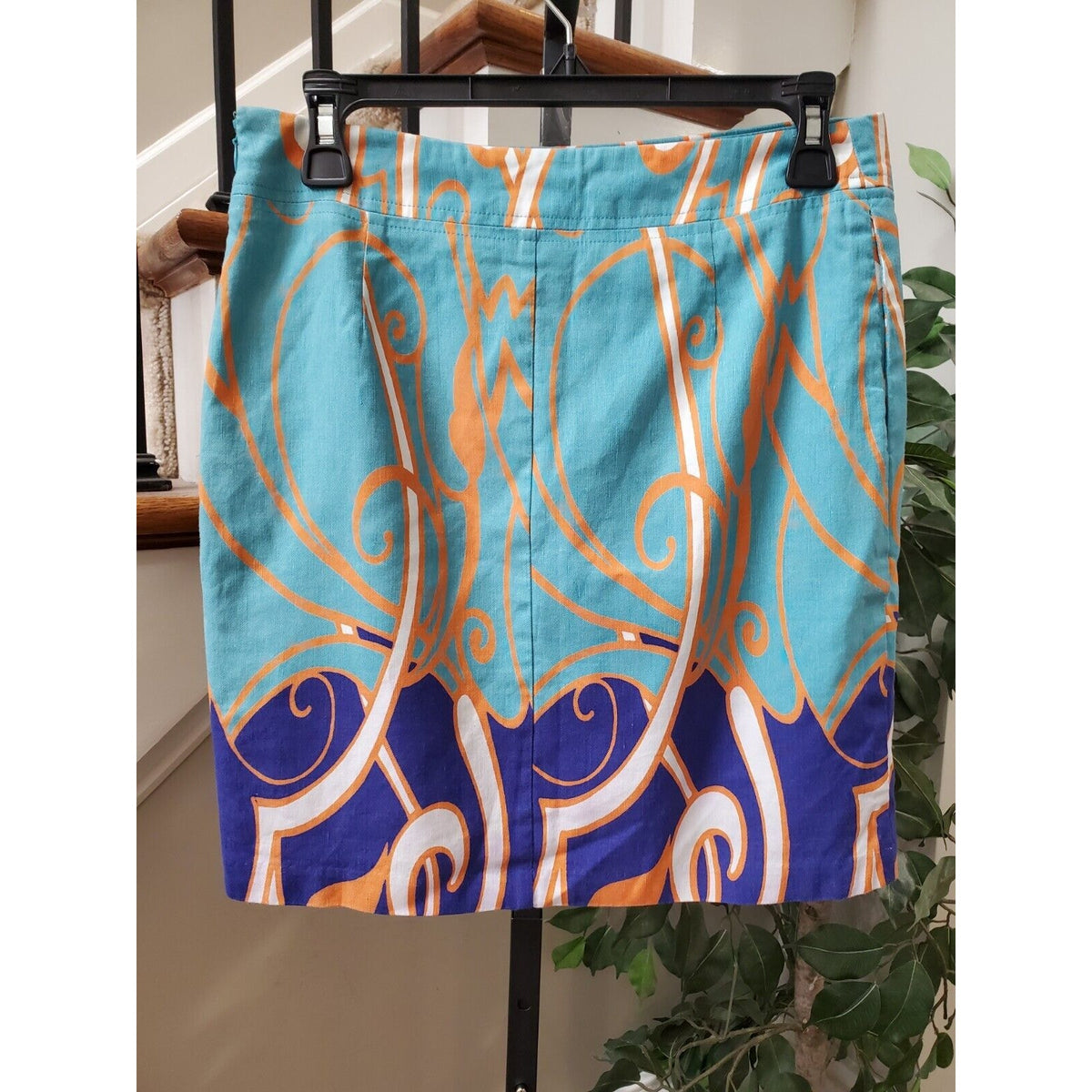 Merona Women's Blue Linen Blend Side Zip Casual Straight Mini Skirt Size 2