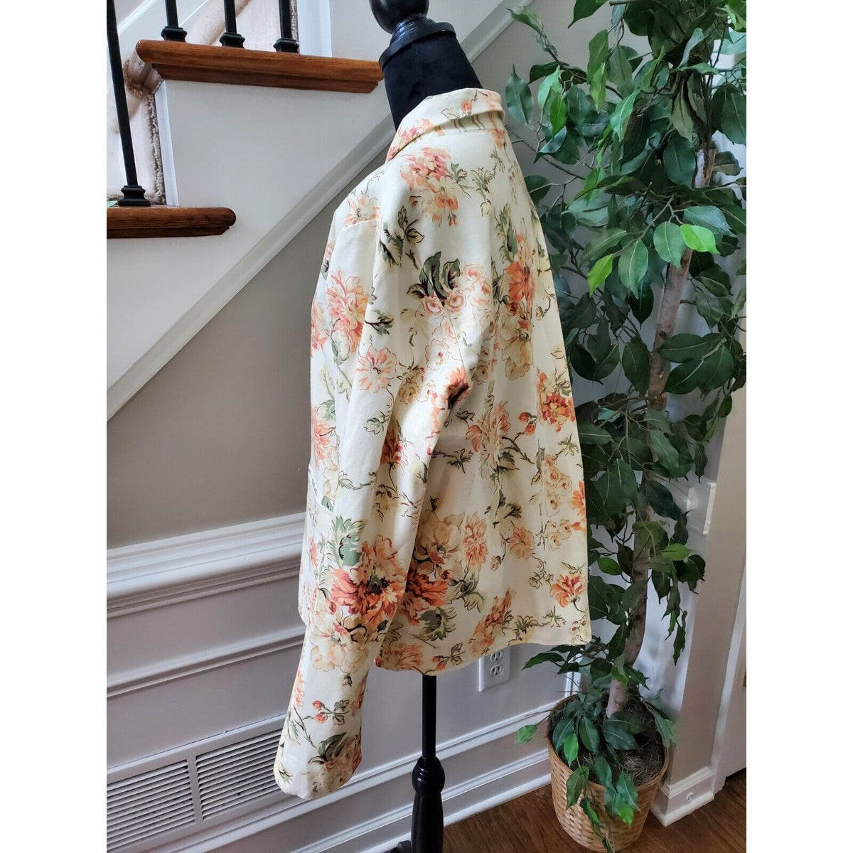 Denim & Co. Women's Beige Cotton Long Sleeve Button Front Collared Jacket Large
