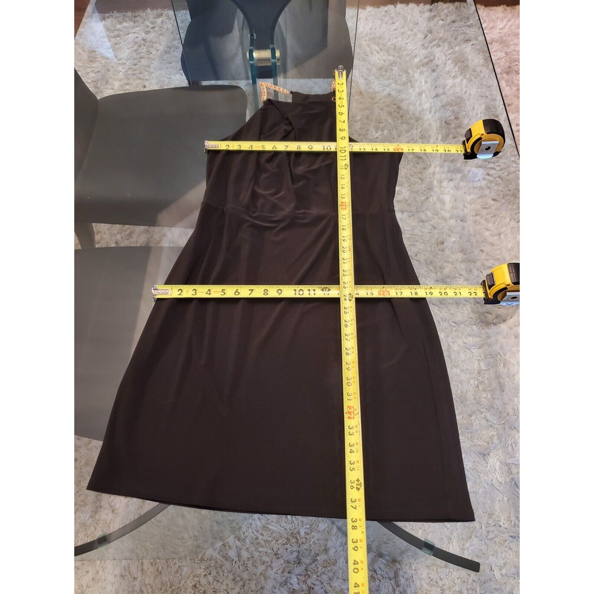Laundry by Shelli Segal LBD Cocktail Dress Black Chain Straps Cut Out Size 10