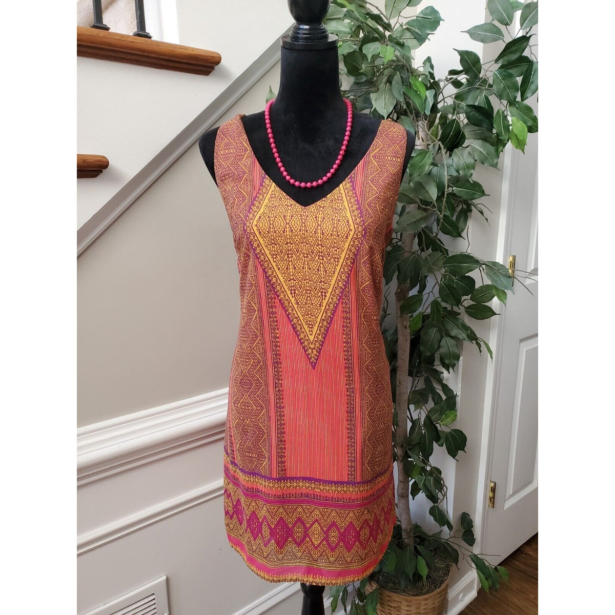 City Triangles Womens Multicolor 100% Polyester V Neck Knee Length Dress Size 4