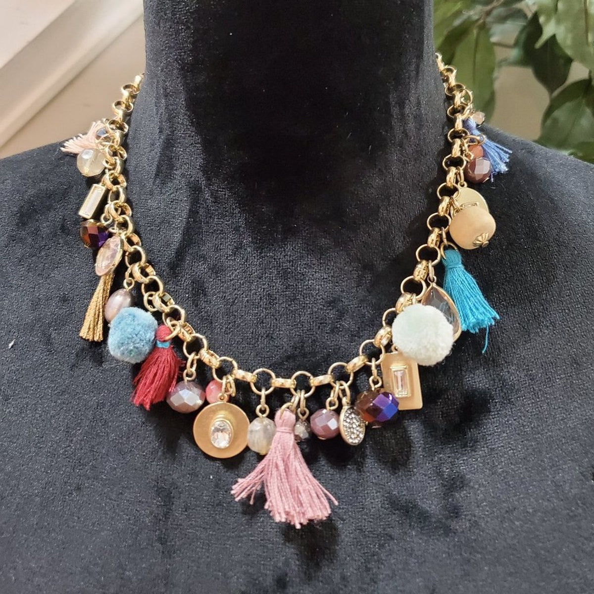 Womens Multi Pendants Coral Pearl Gold Plated Charm Statement Bohemian Necklace