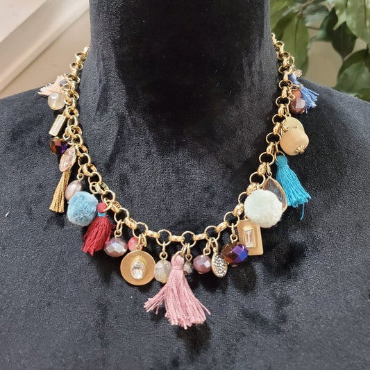 Womens Multi Pendants Coral Pearl Gold Plated Charm Statement Bohemian Necklace