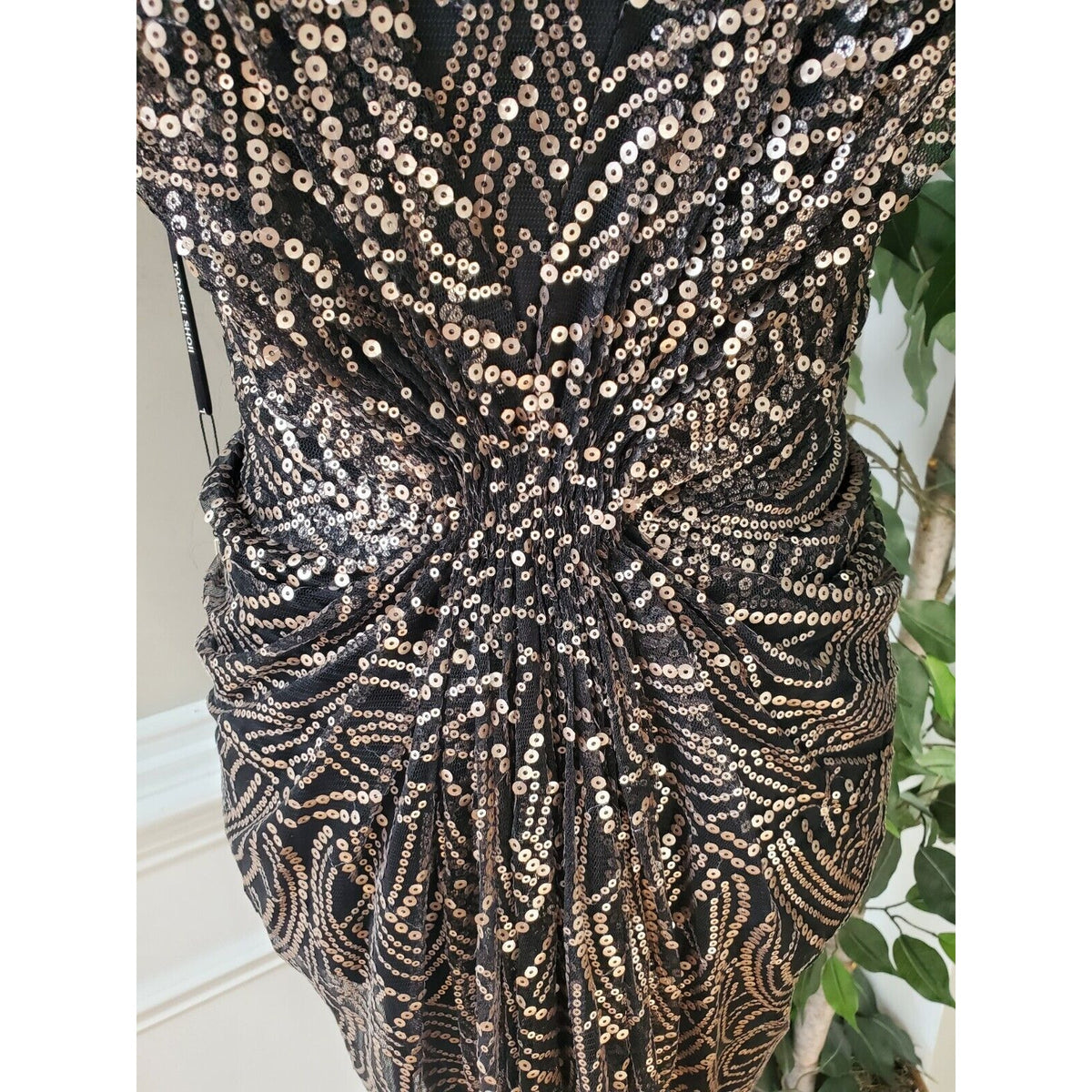 Tadashi Shoji Women's Black Boat Neck Short Sleeve Knee Length Dress Size Small