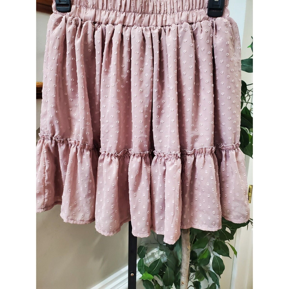Simplee Womens Pink Elastic Waist Pleated Ruffle A-Line Mini Skirt Size Small