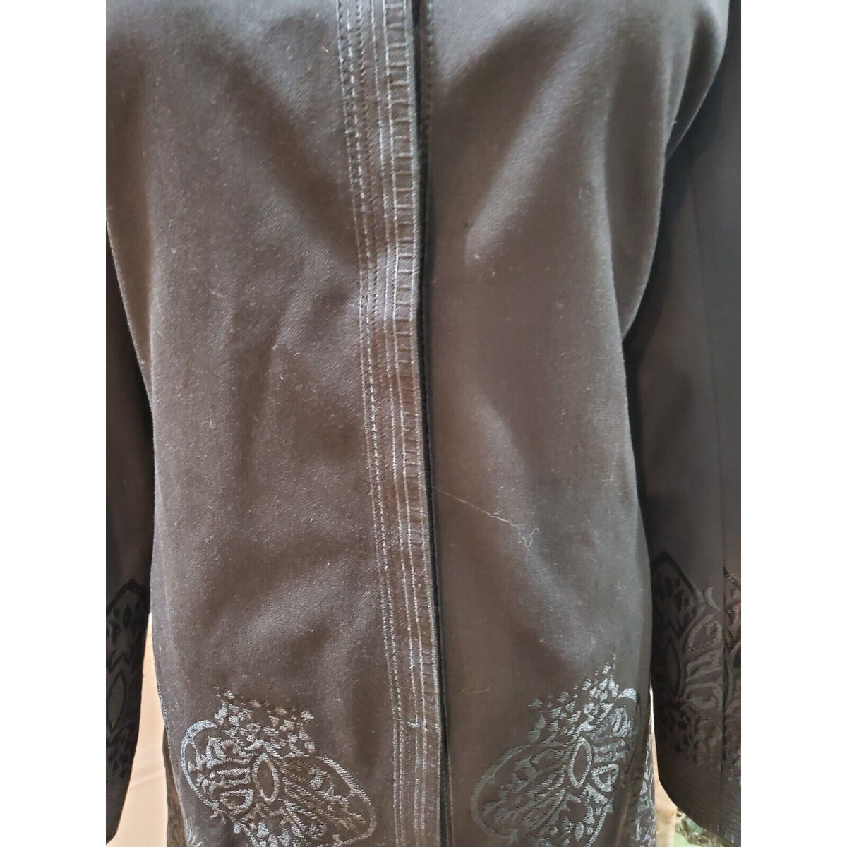 Peter Nygard Women's Black Embroidered Long Sleeve Button Front Jacket Size 12