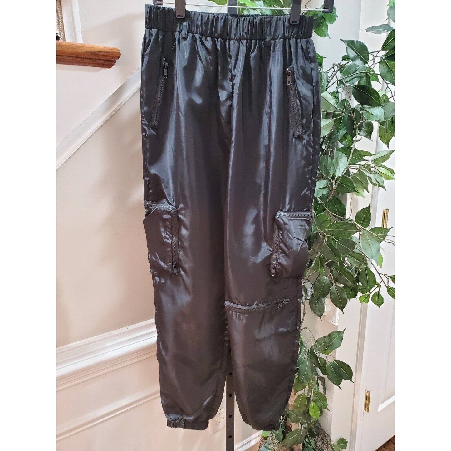 Sheln Women Black 100% Polyester Mid Rise Pull On Cargo Trouser Pant Size Small