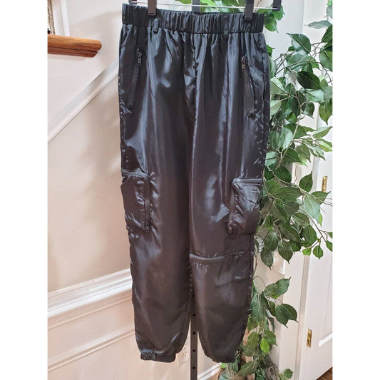 Sheln Women Black 100% Polyester Mid Rise Pull On Cargo Trouser Pant Size Small
