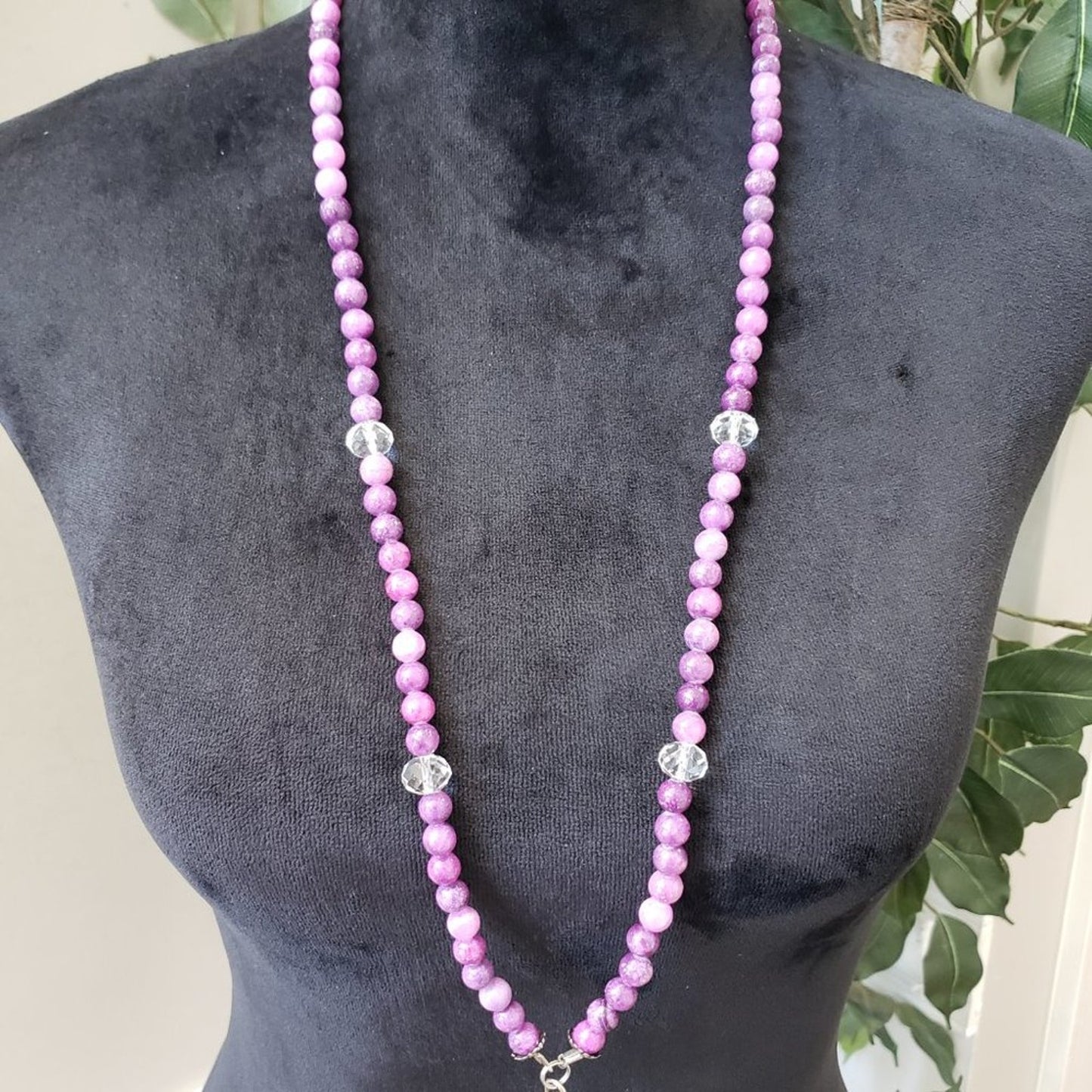 Womens Fashion Purple Round Pearl Glass Beaded Pendant Necklace Jewelery