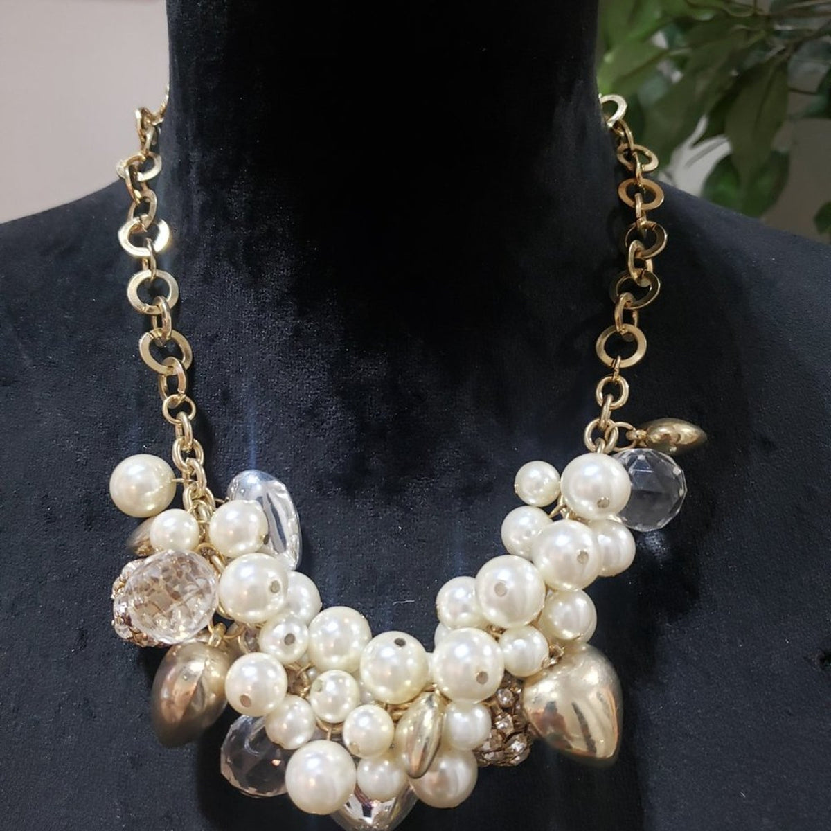 Traci Lynn Women's Faux Pearl Statement Chunky Bib Choker Necklace