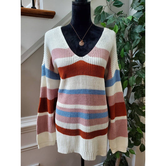 Rue+ Women's Multicolor Acrylic Long Sleeve V-Neck Pullover Knit Sweater Size 2X