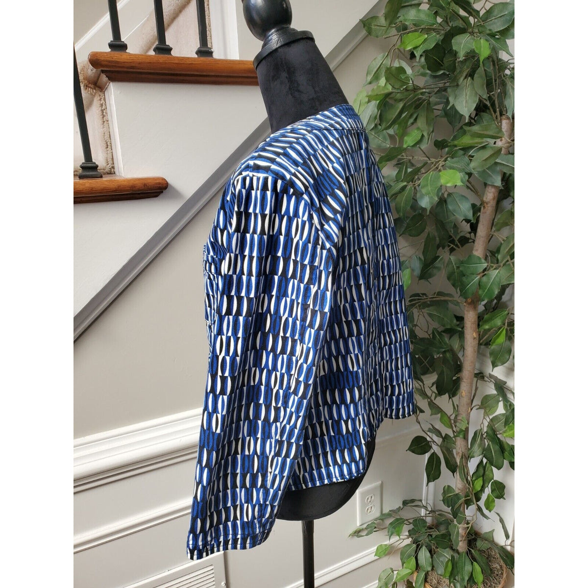 Ellen Tracy Womens Blue Cotton Long Sleeve Full Zip Casual Jacket Extra Large