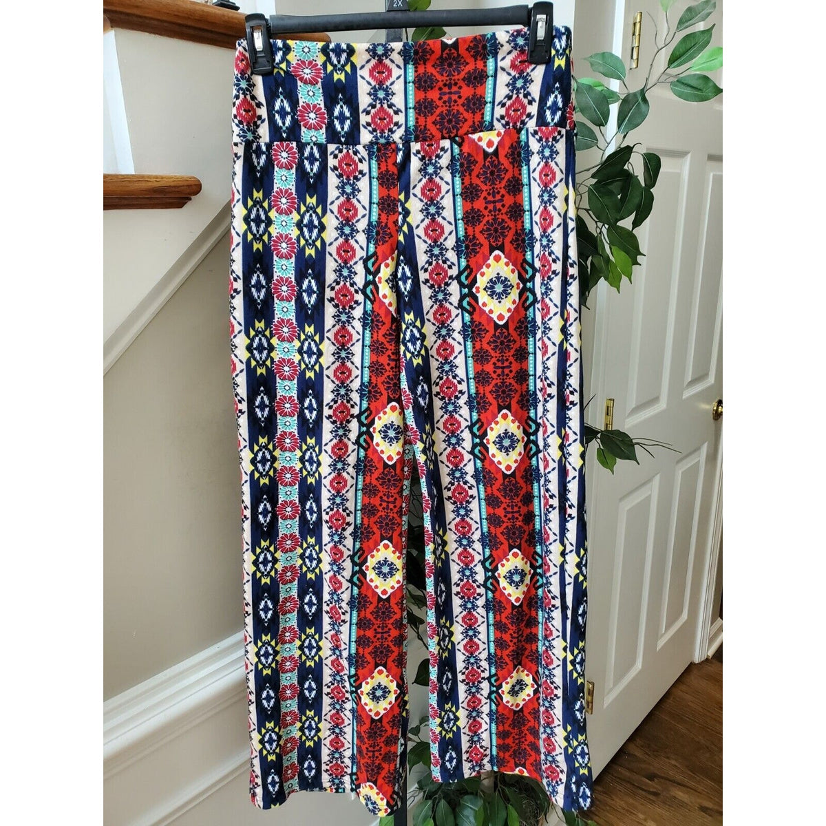 Multicolor Boho Womens Polyester High Waisted Wide Leg Calypso Pant Small