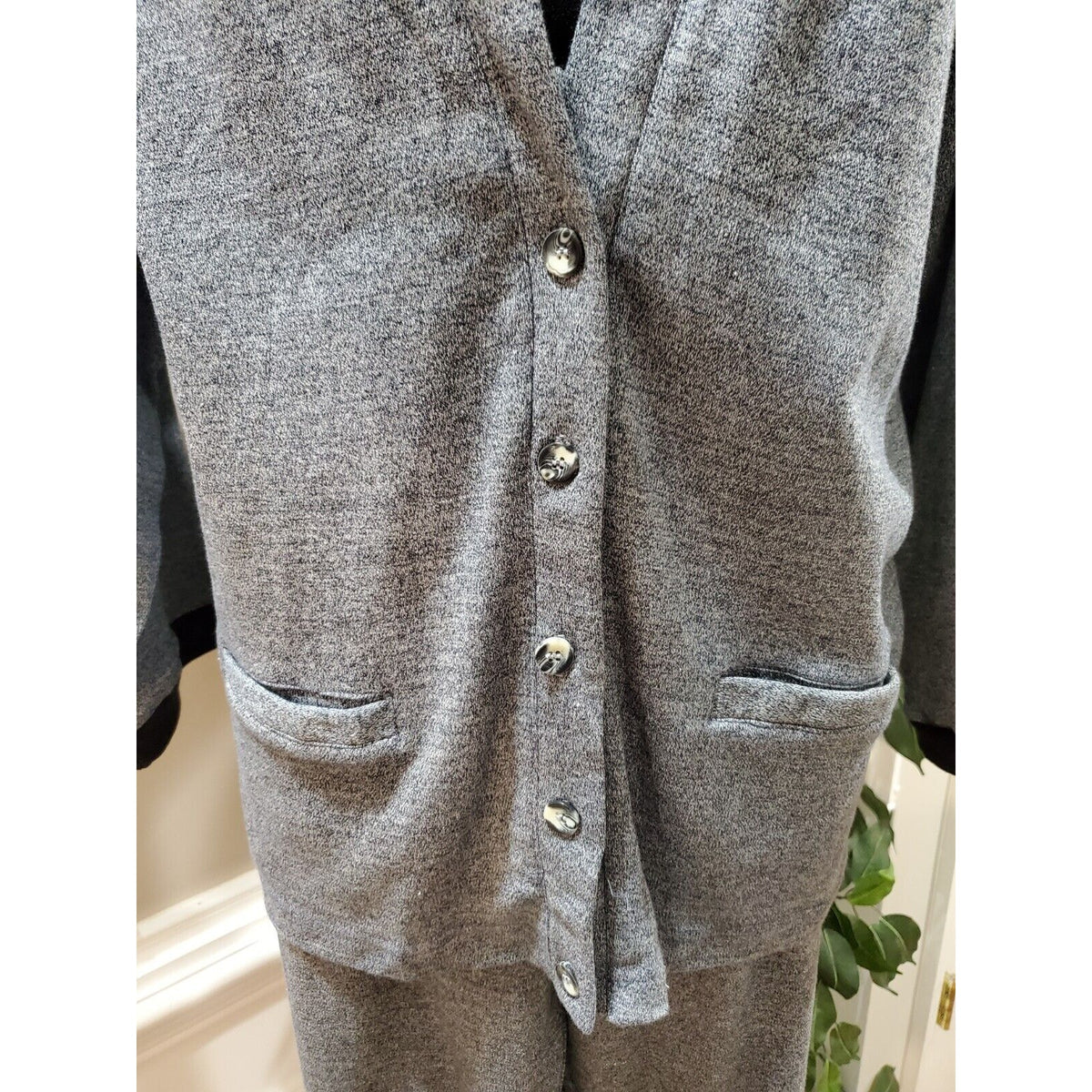 Royal Silk Womens Gray Single Breasted Top & Drawstring Trousers 2 Pcs Set Large