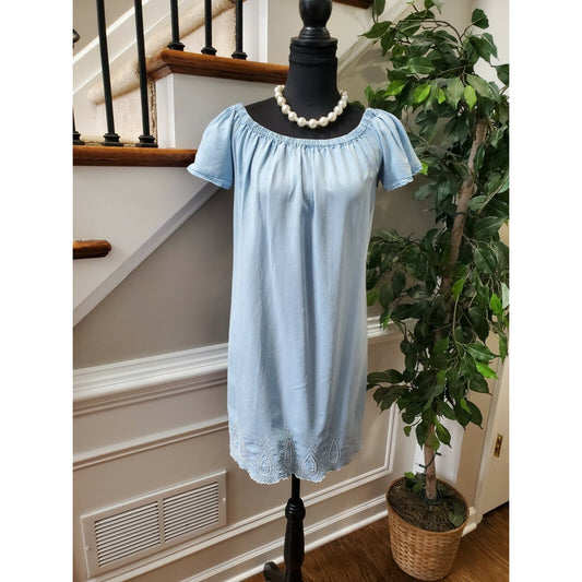 Chelsea & Theodore Women's Blue 100% Lyocell Short Sleeve Knee Length Dress XS