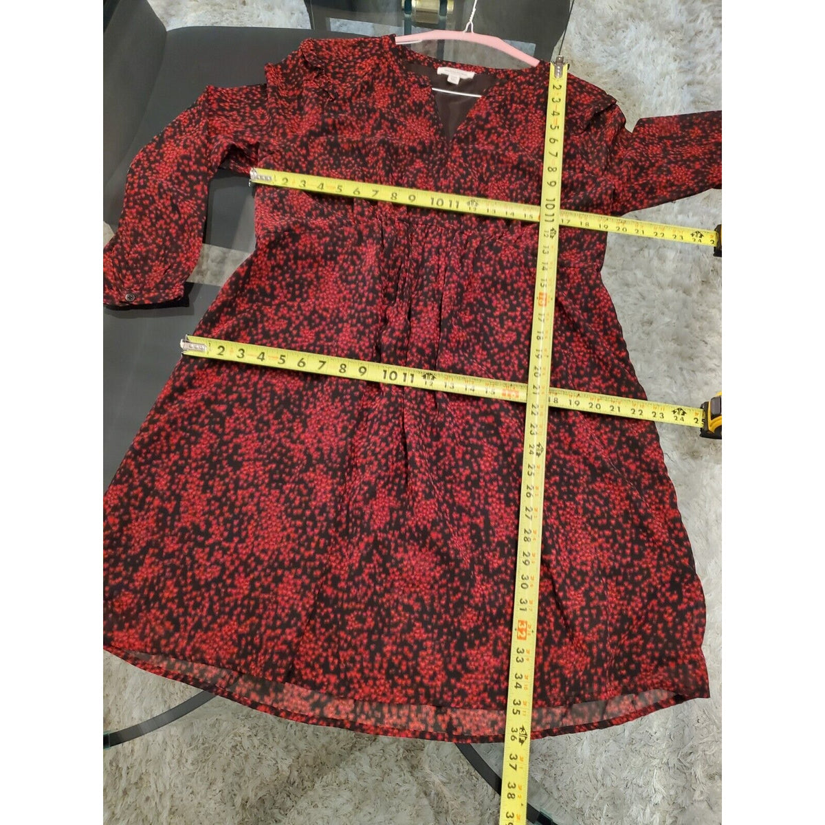 Beach Lunch Lounge Kelsea Babydoll Black & Red V-Neck Long Sleeve Dress L/G/G