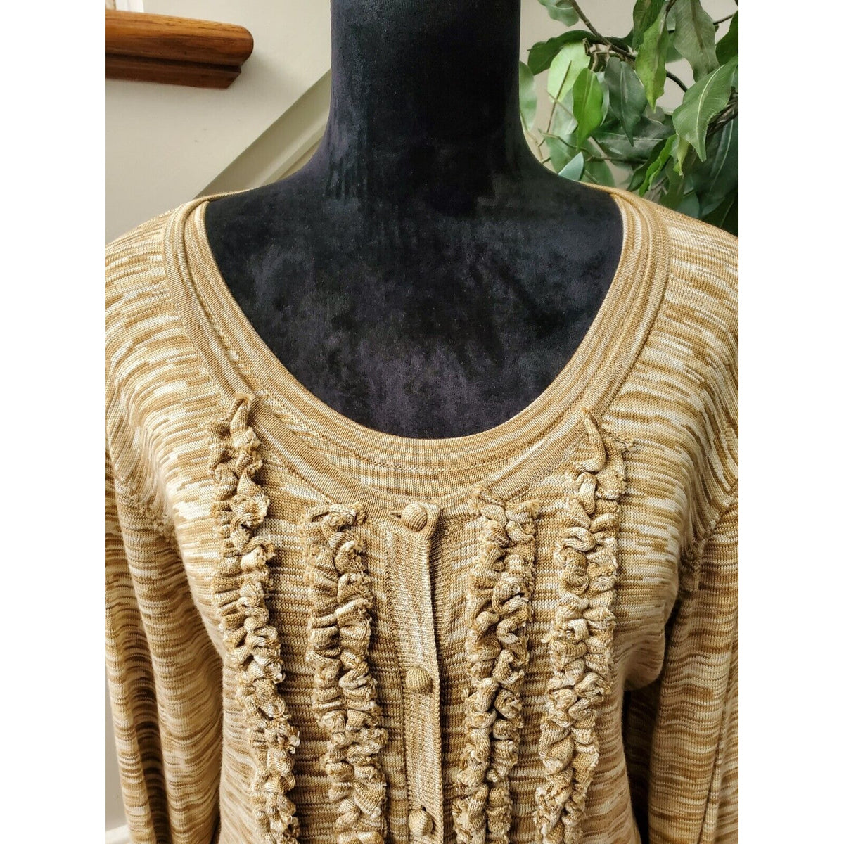 Kasper Women's Brown Cotton Top & Long Sleeves Ruffled Cardigan Sweater Size 3X