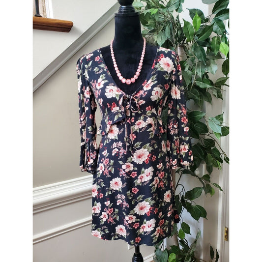 American Eagle Outfitters Women's Blue V-Neck Long Sleeve Knee Length Dress XS