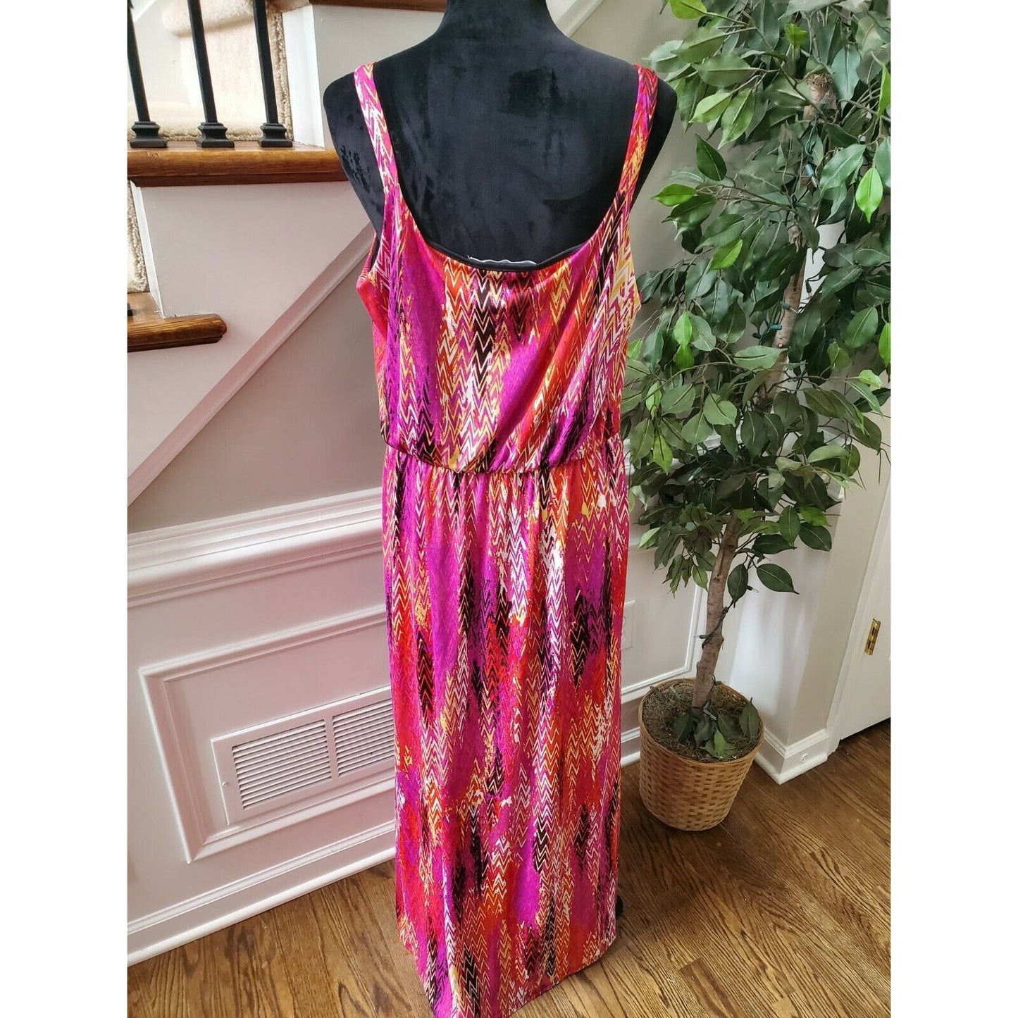 Ny Collection Women's Pink Polyester Round Neck Sleeveless Long Maxi Dress XL