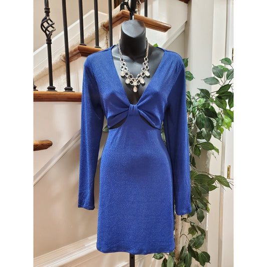 Wild Fable Blue Nylon Cut Out Lurex Long Sleeve Casual Knee Length Dress Large