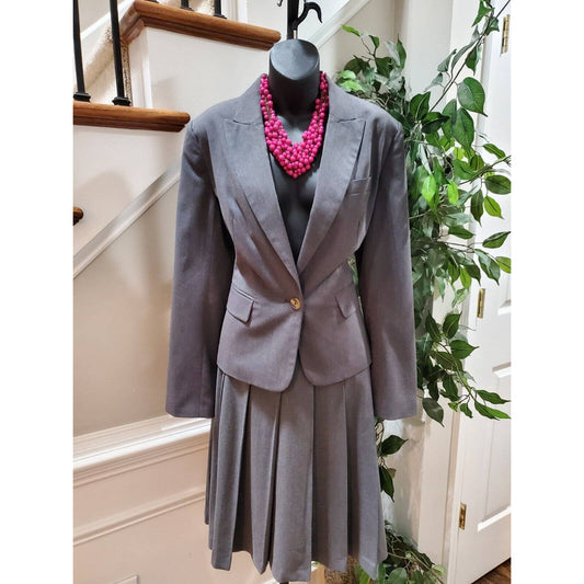 Isaac Mizrahi Women's Gray Polyester Single Breasted Jacket & Skirt 2 Pcs Suit L