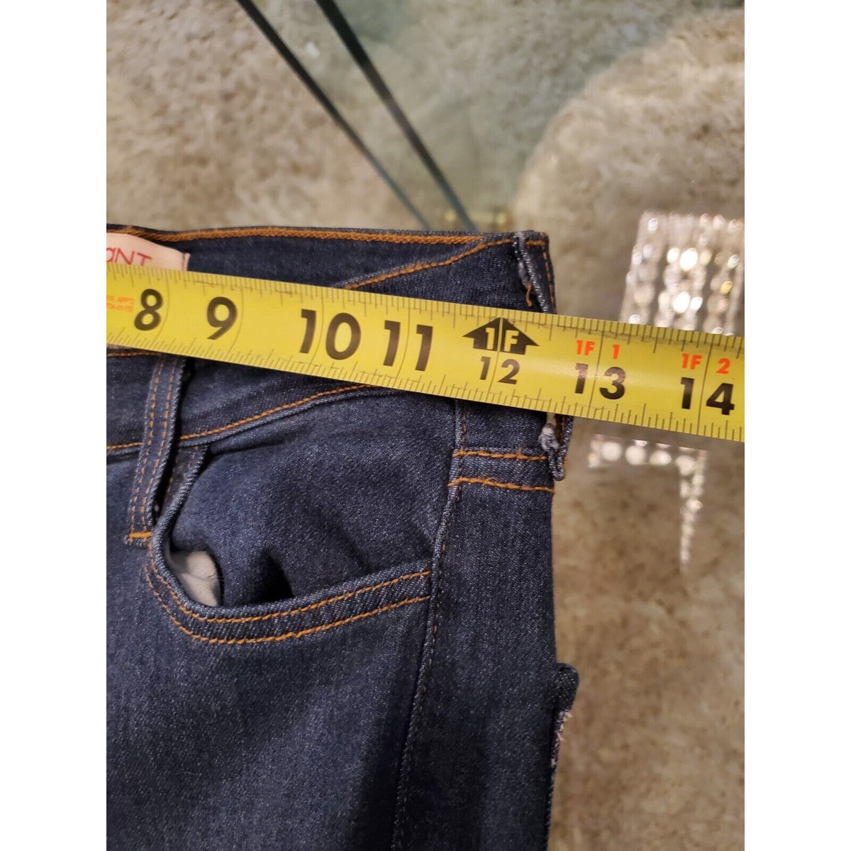 Vibrant Womens Stacked Blue Denim Rayon Distressed Pockets Pull On Jeans Large