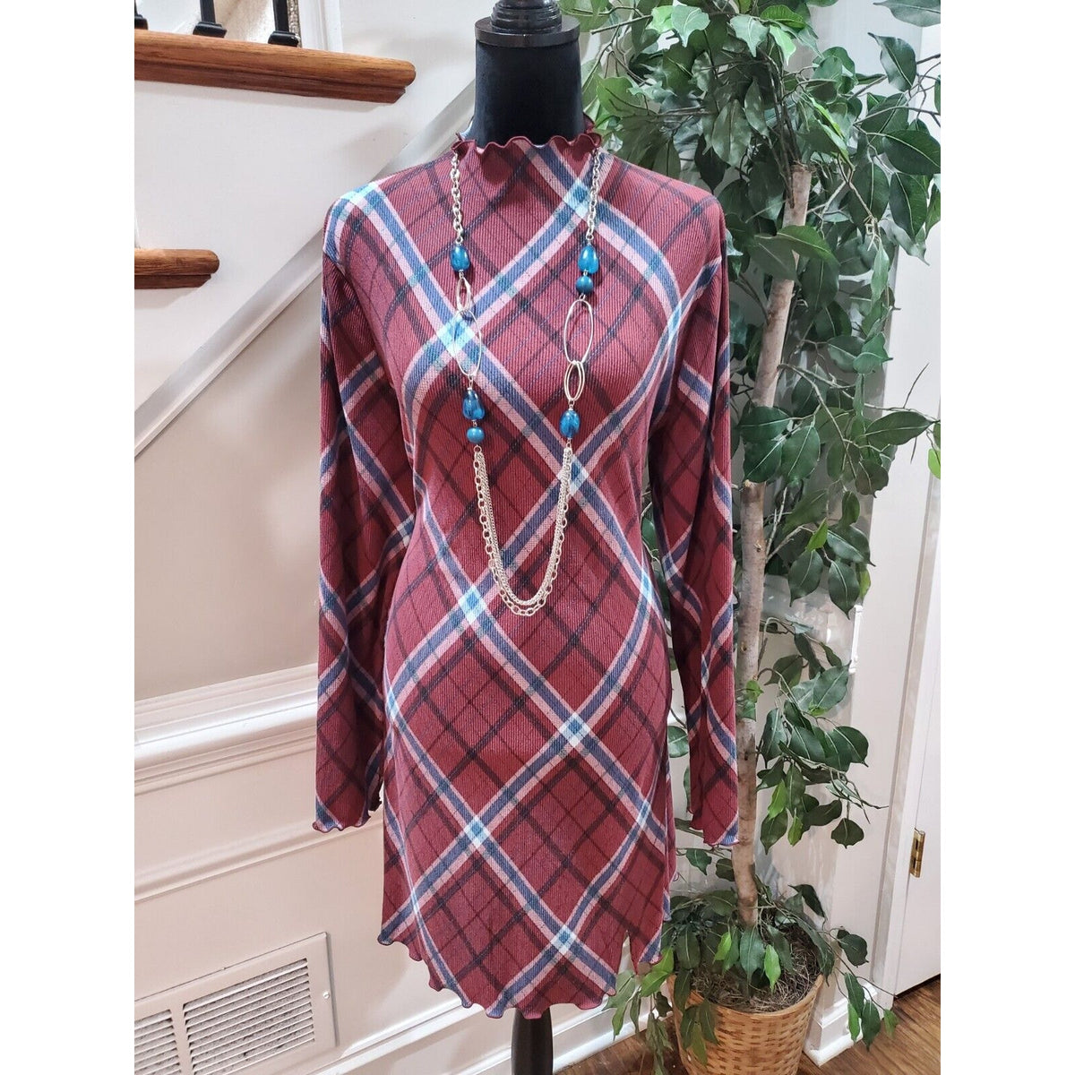 So Women's Multicolor Polyester Mock Neck Long Sleeve Knee Length Dress Size 2XL