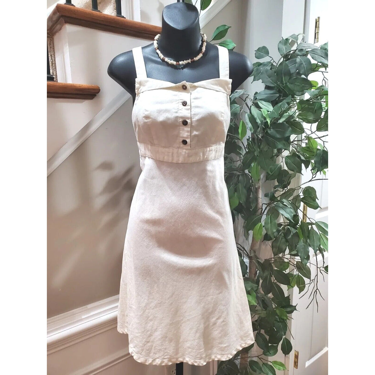 Old Navy Women's White Linen Square Neck Sleeveless Casual Knee Length Dress S