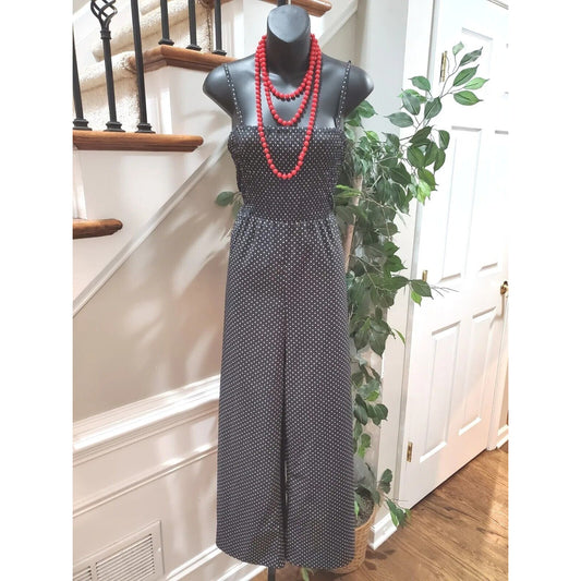 Lumiere Women Black Polka Dot Polyester Off The Shoulder 1 Piece Jumpsuit Size L