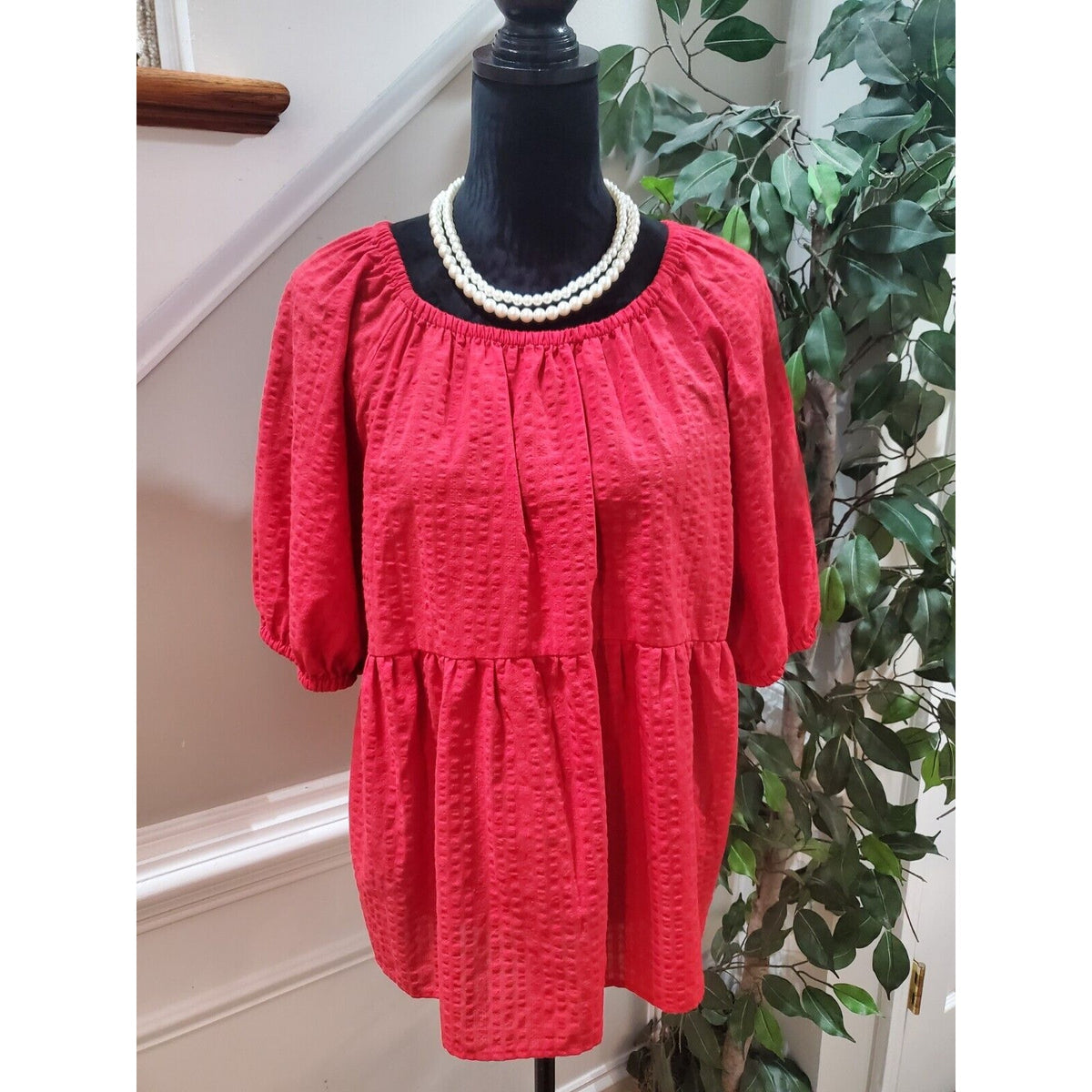 Old Navy Women's Red Cotton Round Neck 3/4 Sleeve Casual Top Blouse Size XXL