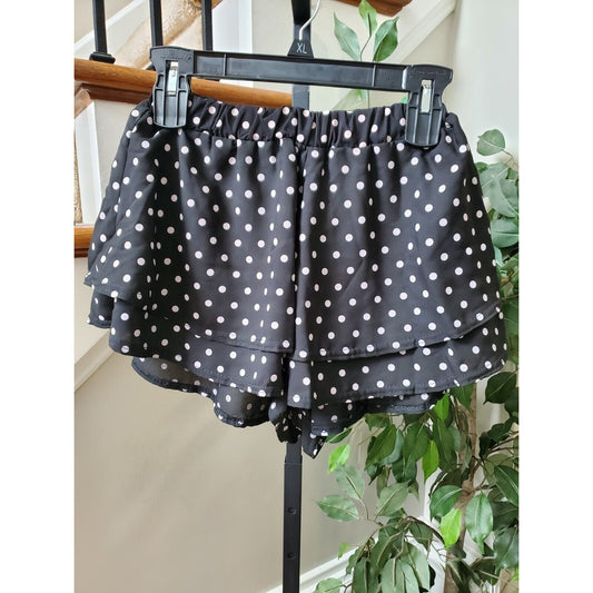 Nasty Gal Women Black Doted 100% Polyester Comfort Waist Pull On Shorts 0 Size
