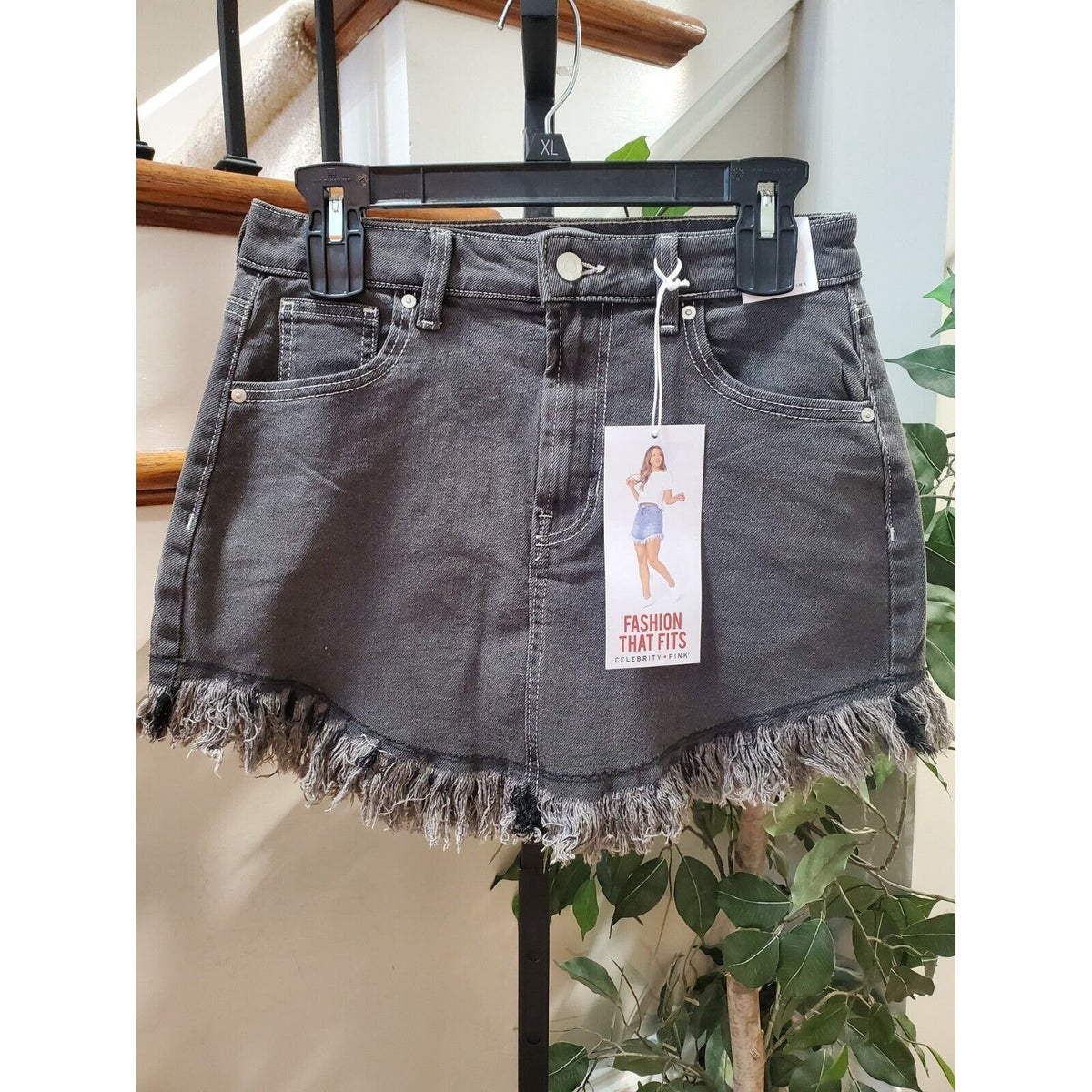 Celebrity Pink Women's Black Denim Cotton Festival Fringe Mini Skirt Size 5/27