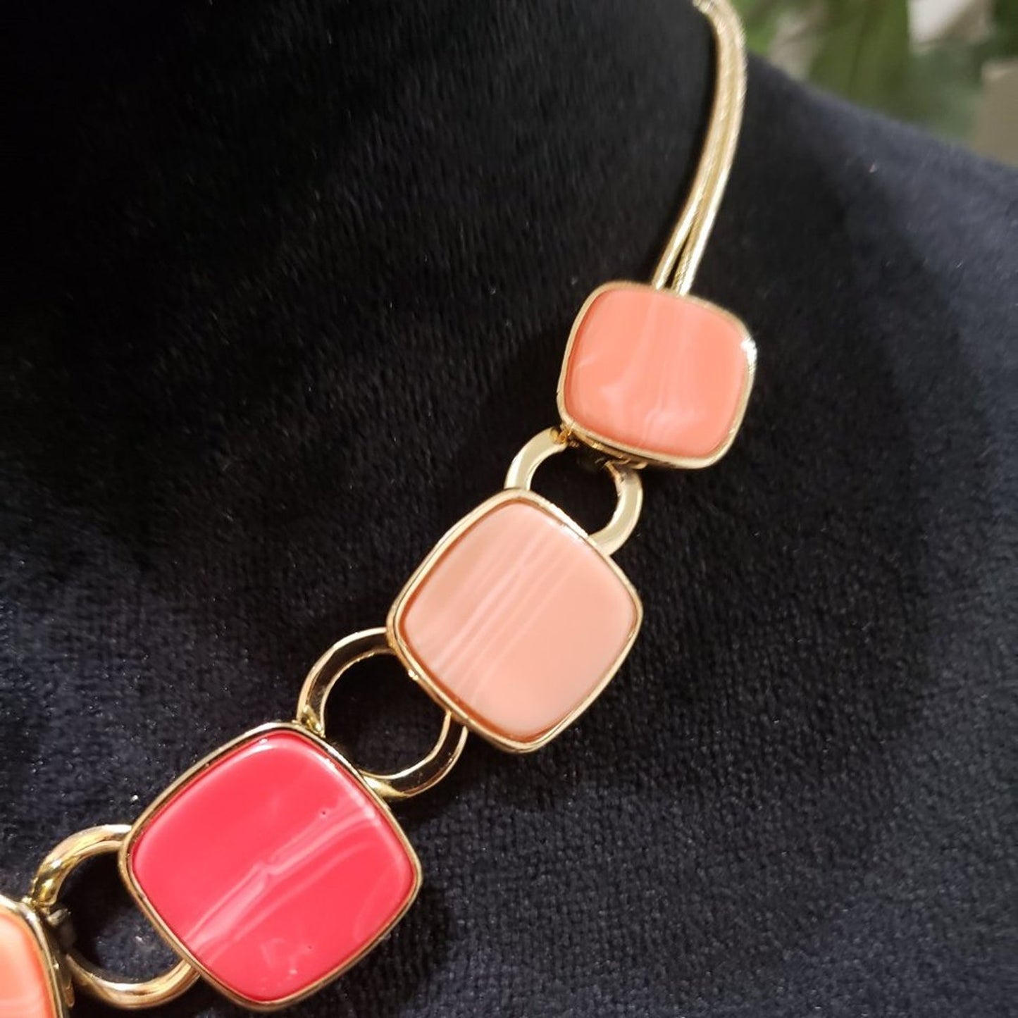 Nine West Women's Vintage Gold and Pink  Necklace with Rectangular Stones