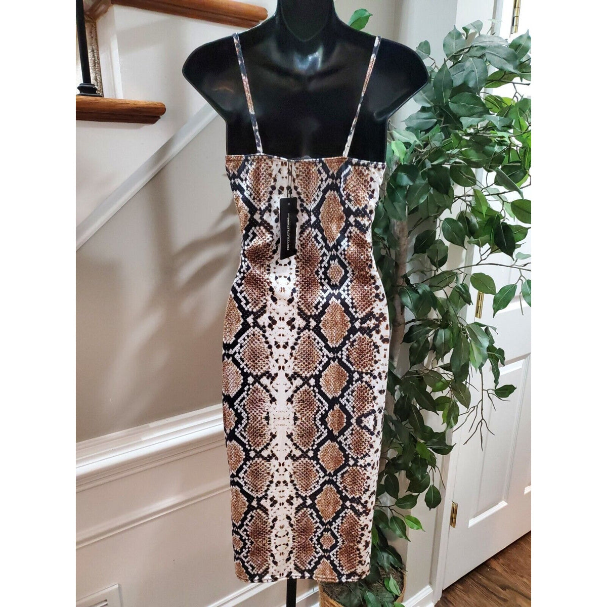 Pretty Little Thing Beige Snake Skin Square Neck Sleeveless Strappy Midi Dress 4