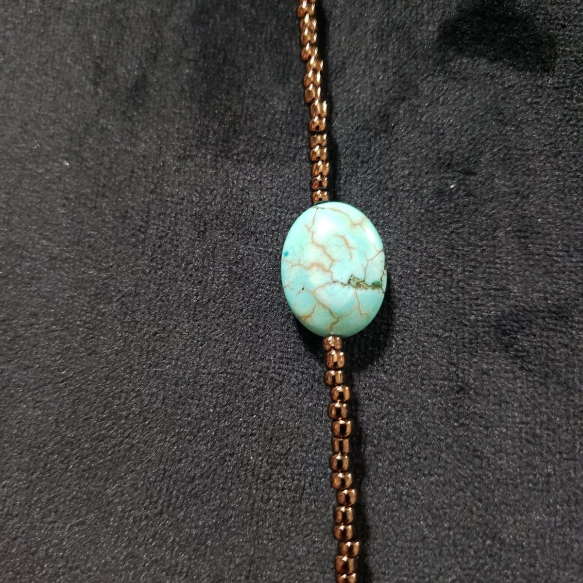 Womens Gold Tone Beads Blue Turquoise Stone Teardrop Charm Necklace