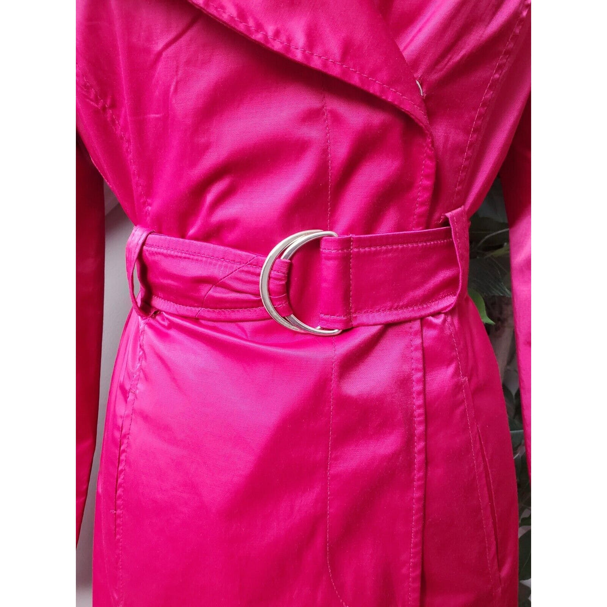Mossimo Womens Pink Polyester Notch Collar Long Sleeve Belted Coat Jacket Small