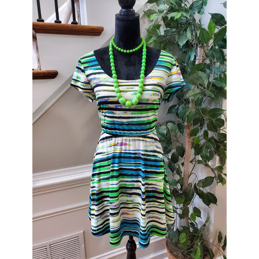 Stitch Clothing Co. Women Multicolor Round Neck Short Sleeve Knee Length Dress L