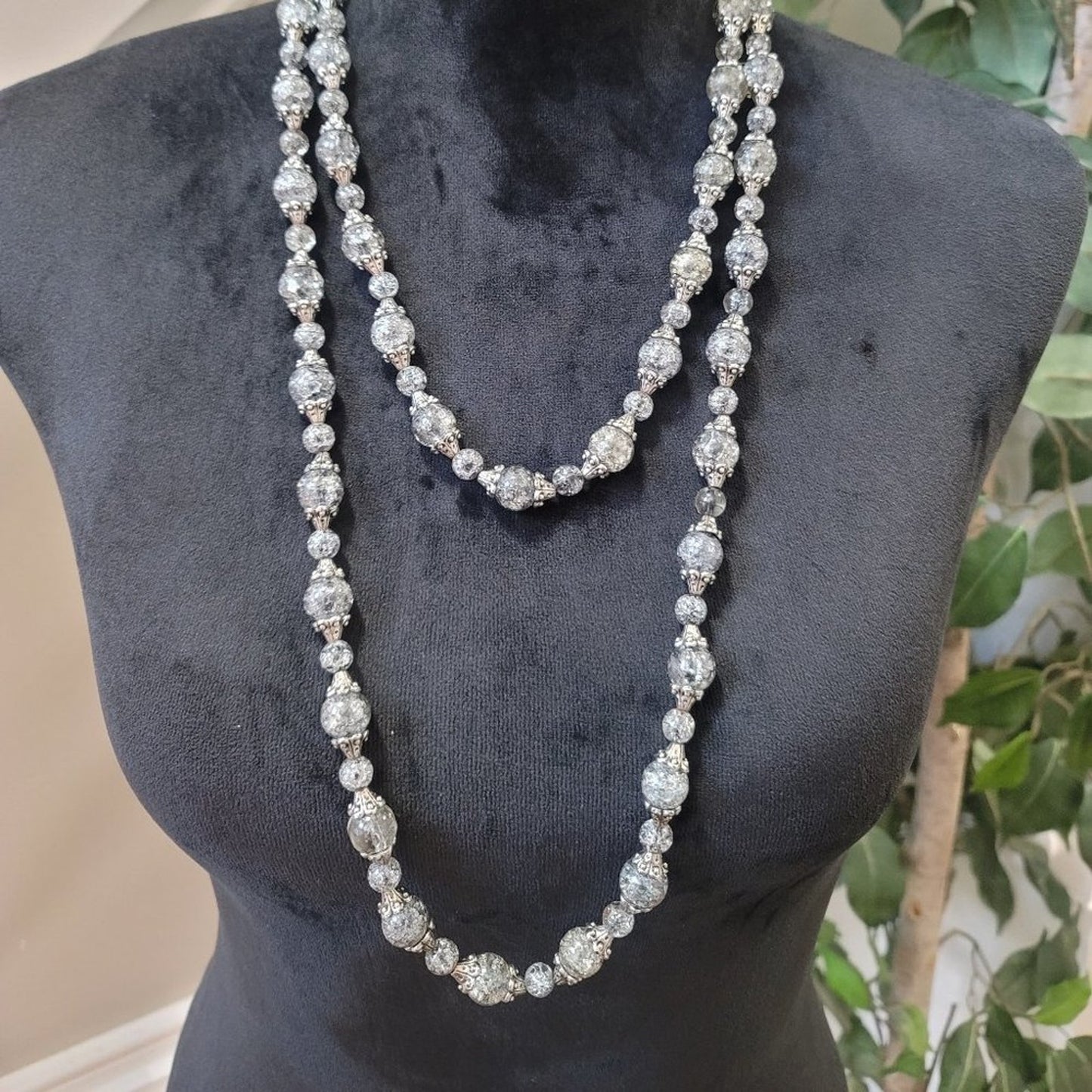 Women's Classic Long Glass Crystal Beads Single Strand Faceted Heavy Necklace