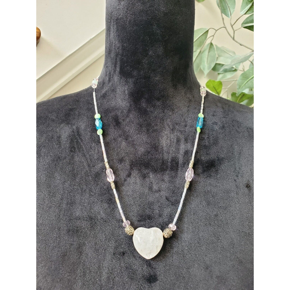 Venetian Heart Murano Glass Amethyst Heart Pretty Beaded Charm Style Necklace