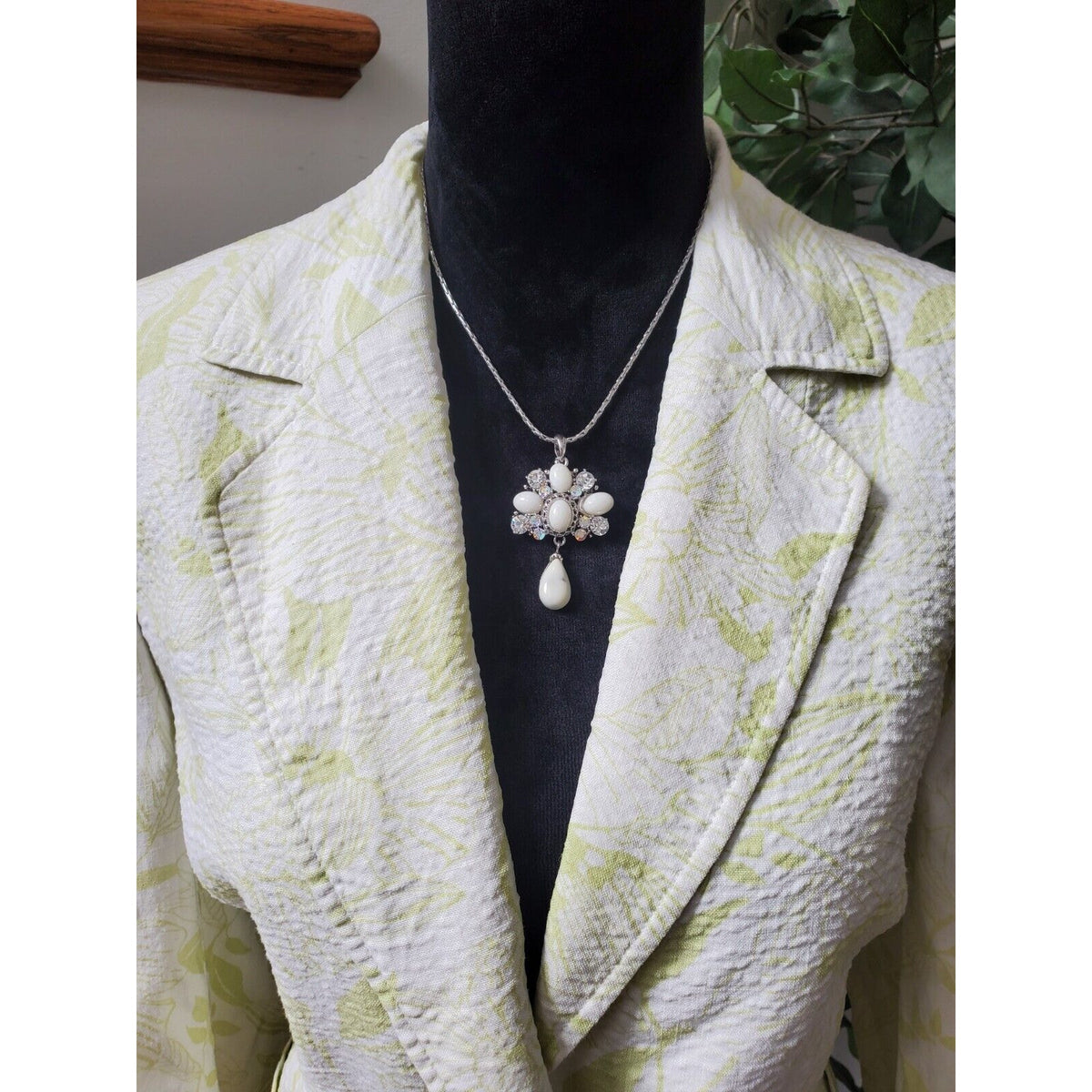 Style & Co Women White Floral Linen Long Sleeve Single Breasted Blazer Jacket 14