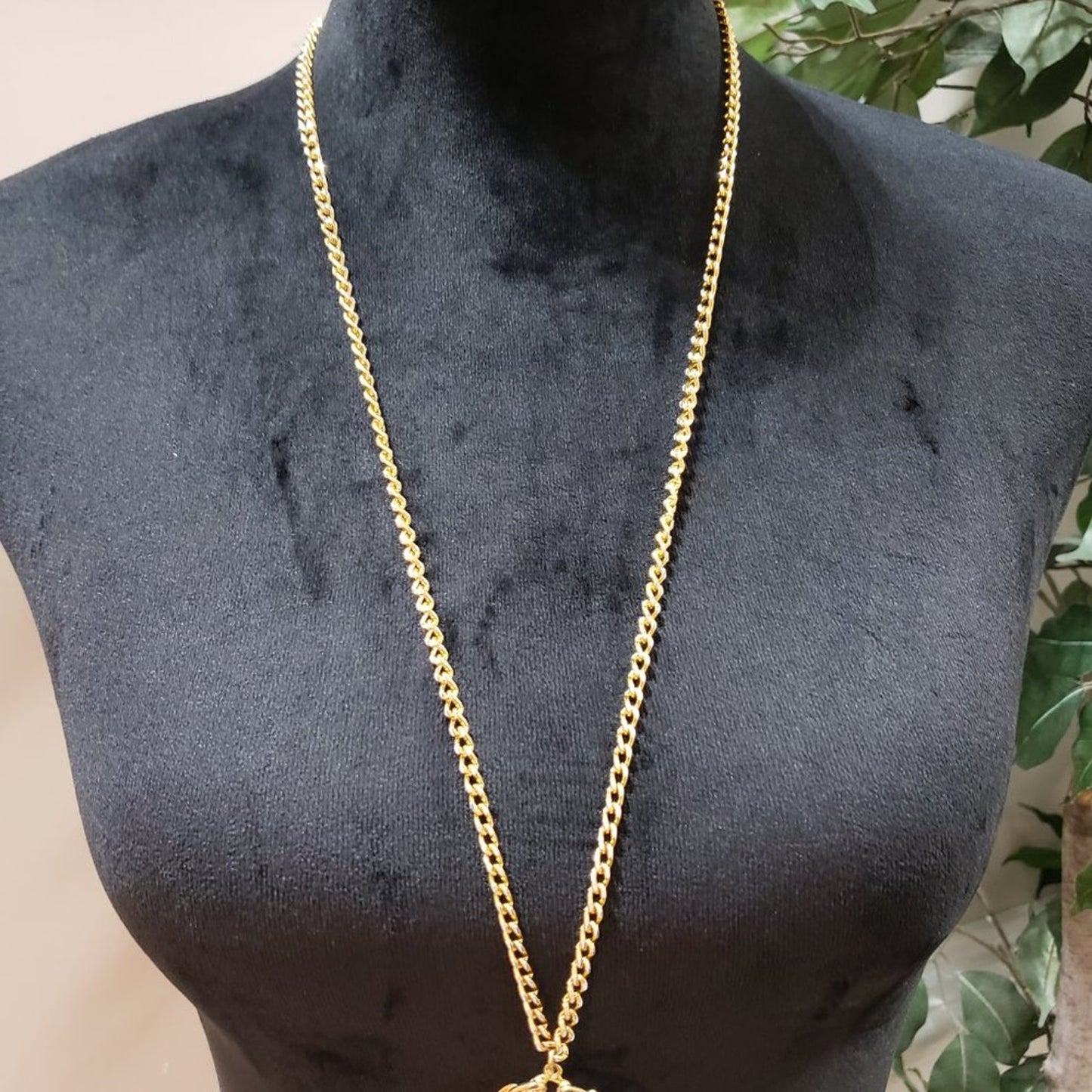 Womens Fashions Gold Tone Faux Pearl Logo Pendant Necklace with Lobster Clasp